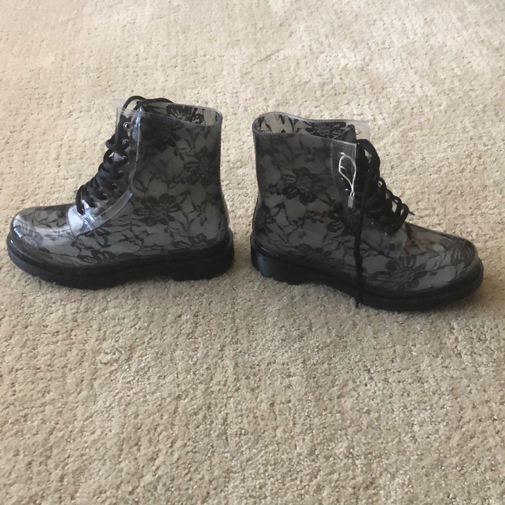 Black Lace Clear Rubber Rain Boots
